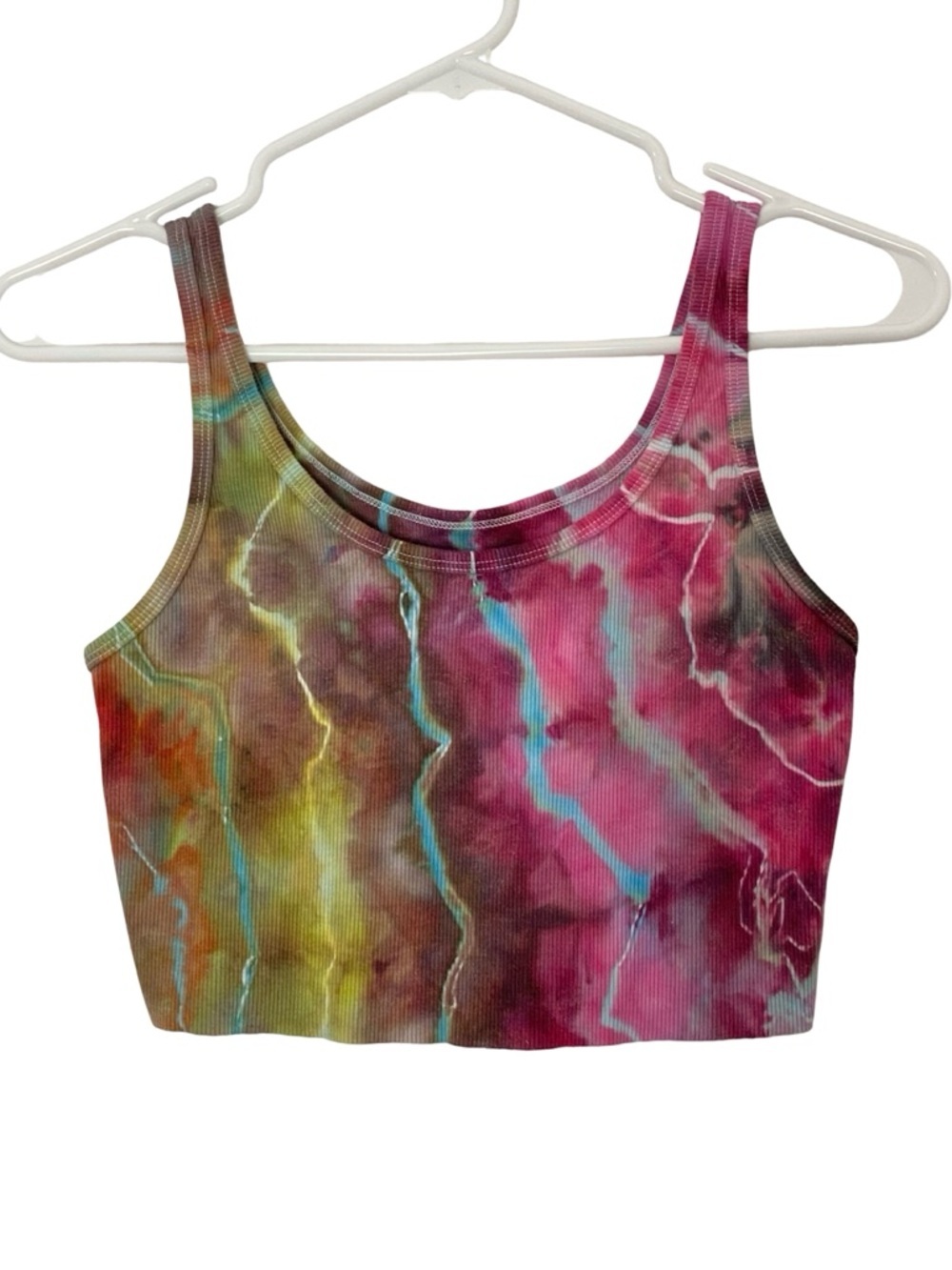 Upcycled Ice Tie Dye Tank Top Crop Womens Size Small OOAK Geode Crystal Pink